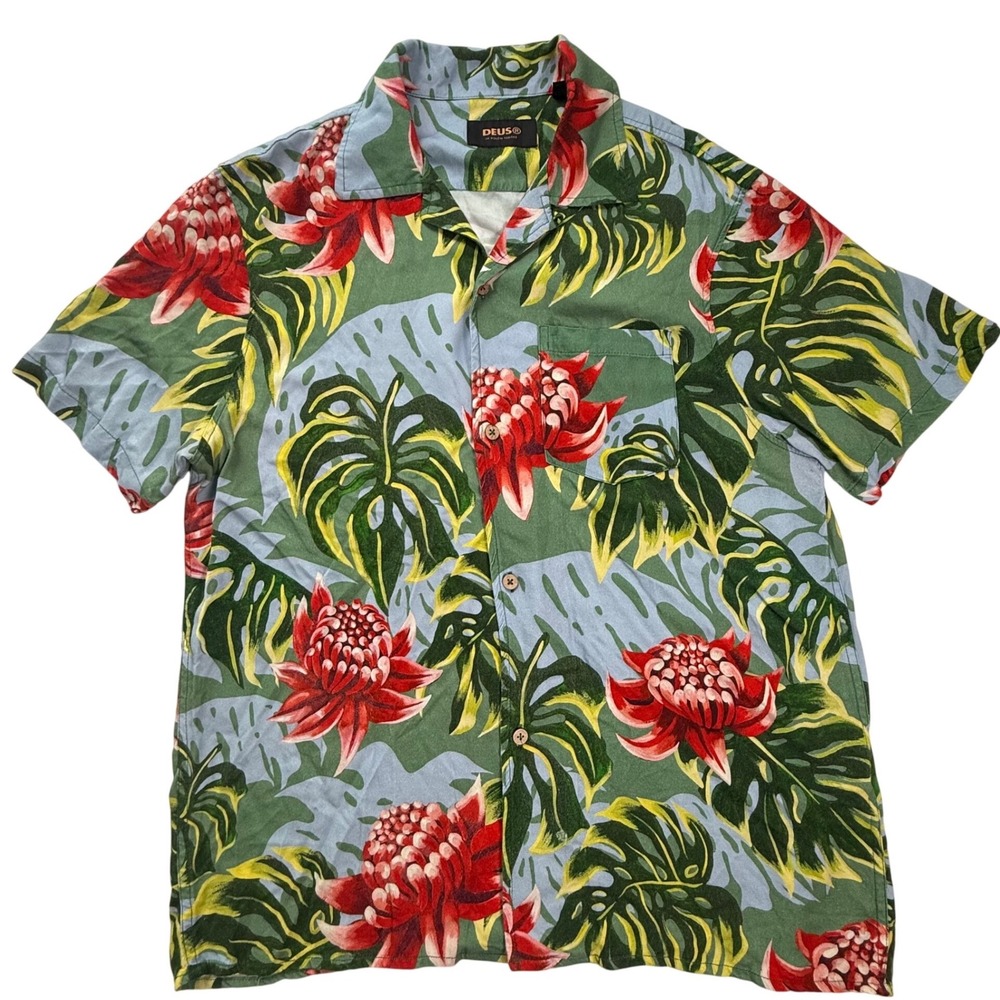 Deus Ex Machina Desmond Shirt Mens‎ Large Green Red Tropical Floral DMS2051383